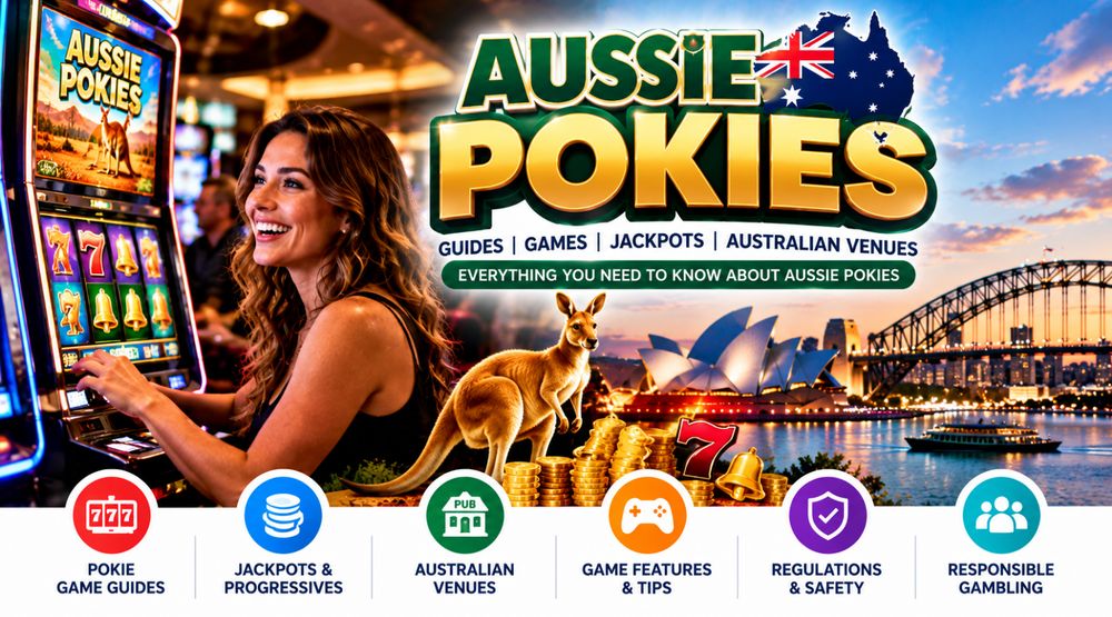 Aussie pokies guide featuring game guides, jackpots, Australian venues, game features and responsible gambling